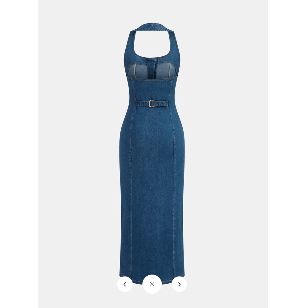 NWT Commense Denim Halter Button Front Maxi Dress Sz M - Picture 3 of 6